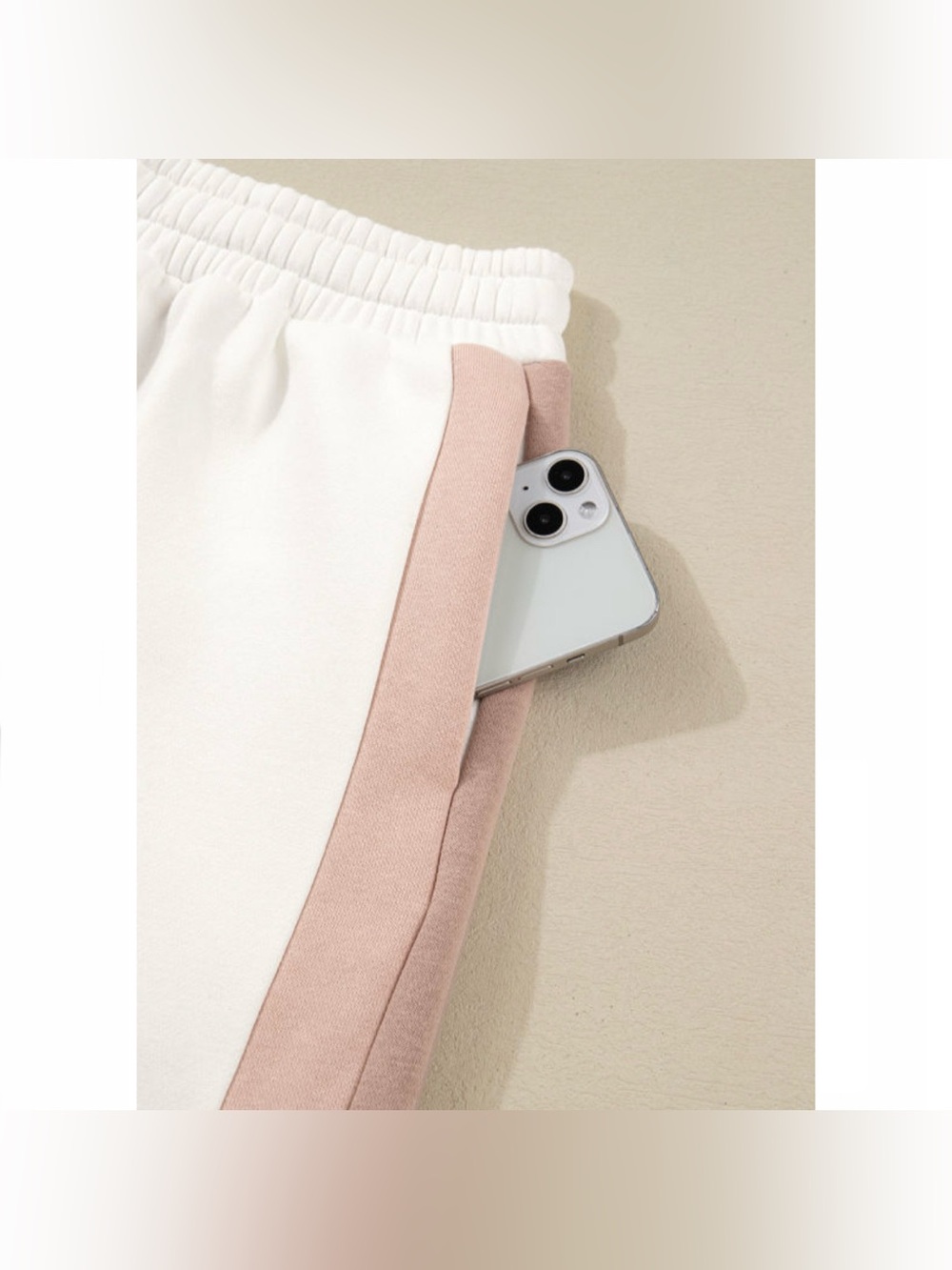 White Color Block Patchwork Drop Shoulder Pullover 2 piece Outfit - Picture 8 of 10